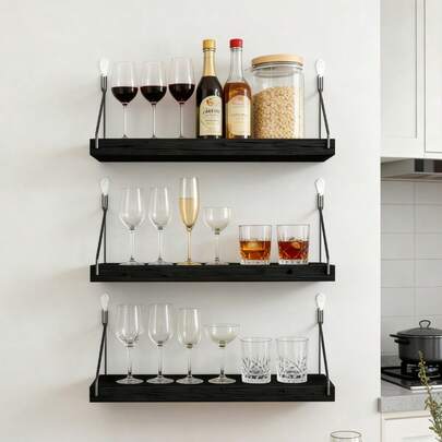 1 Piece Of Simple Black Suspended Wall-Mounted Kitchen Storage Rack, Wall Decoration And Storage Shelf For The Living Room And Bedroom, Large-Capacity Wall-Mounted Storage Board, Multi-Scenario Storage Shelf For Decoration In The Living Room And Bedroom, Wall-Mounted Storage Rack