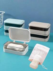 1/2/3pcs[Best Seller]Soap Dish With Cover - Thickened Anti-Slip Bathroom Storage Rack, Detachable Shower Caddy, Suitable For Home/Dorm/Travel, Multiple Colors Available (Color Randomly Sent), Green Decor - Multicolor - View 7