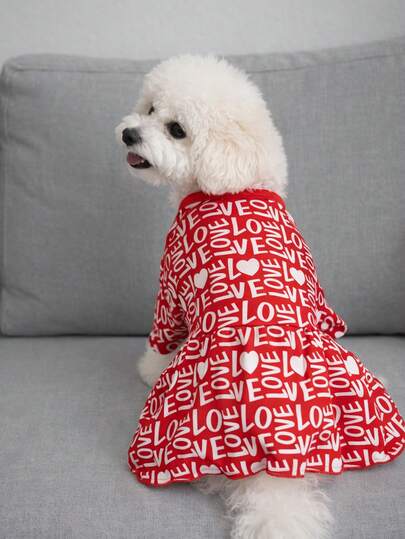 holdhoney 1 Piece Dog Dress – Pet Apparel For Small Dogs (Poodle/Teacup Breeds), Soft Comfortable Fabric Valentine's Day Love Print Pet Outfit, Cute Adorable Stylish Red Pet Clothing For Spring & Autumn, Perfect For Indoor Home Daily Wear, Photo Shoot Props & Valentine's Day Romantic Celebration, Fashionable Cozy Dog Costume – Sweet Love Pattern Pet Clothes To Keep Your Furry Companion Charming On Special Occasions