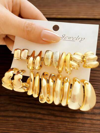 10-20 piezas Conjunto de aretes de moda en tono dorado, elegante y estiloso, adecuado para uso diario, fiestas y eventos