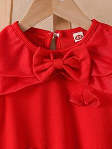 Young Girl' Fashion Casual Cute Mesh Double-Layer Collar Bow Sleeveless Dress - Red - View 3