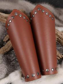 两件套中世纪维京护臂护腕 - 仿皮材质，饰以金色金属铆钉，文艺复兴时期角色扮演游戏、舞台格斗、历史重演道具 - 无需电池 - 兼容北欧维京盔甲套装 - A - 查看 11
