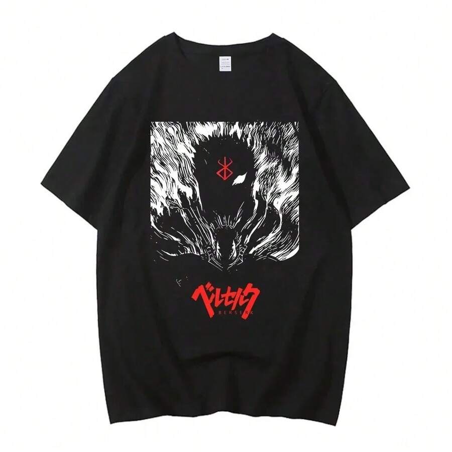Camiseta Strip Guts er Armadura Horror Anime Algodón Alta Calidad Manga Corta Camiseta Hombre Mujer - Negro - Ver 1