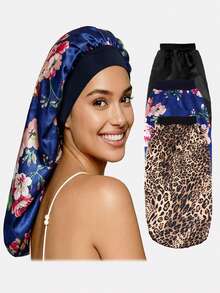 3件装女士多色长发睡眠帽，仿丝弹力头巾，美发护理头饰