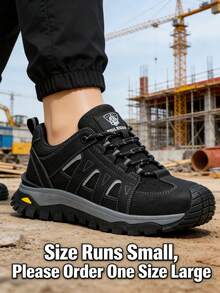 (Size Runs Small, Please Order One Size Large)1 Pair Steel Toe Shoes For Men Safety Shoes For Women,Work Safety Shoes Steel Toe Sneakers Comfortable Lightweight Work Trainer Puncture Proof Black Rubber Sole Indestructible Work Shoes For Climbing,Warehouses,Gardening,Outdoor Work And Prefect Gifts And Construction Work Protective Boots For Outdoor Exploration,Traveling,Running Shoes Hiking Shoes For Men Women Shoes - Black - View 3