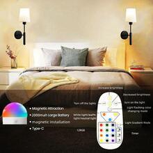 Rechargeable Battery Powered Wall Lamp, With 15-Color Temperature Adjustable Remote Control, Battery-Operated Non-Hardwired Wall Light For Bedroom, Cottage, Bedside Reading Lamp (Black) - 15RGB - View 8