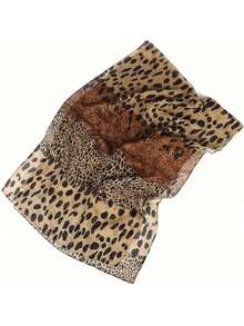 1pc Bohemian Style Leopard Print Women Scarf - 100% Polyester, Non-Stretch, No Feather, Chiffon Shawl - Windproof, Warm, Breathable Headscarf, Suitable For Outings, Travel, Beach - Multicolor - View 4