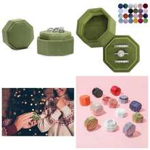 Velvet 3 Slots Jewelry Ring Box Engagement Wedding Box Keepsake Box Bridal Photo Ring Triple Slots Octagon Olive Green - 3 SLOTS + Olive Green - View 1