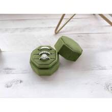 Velvet 3 Slots Jewelry Ring Box Engagement Wedding Box Keepsake Box Bridal Photo Ring Triple Slots Octagon Olive Green - 3 SLOTS + Olive Green - View 5