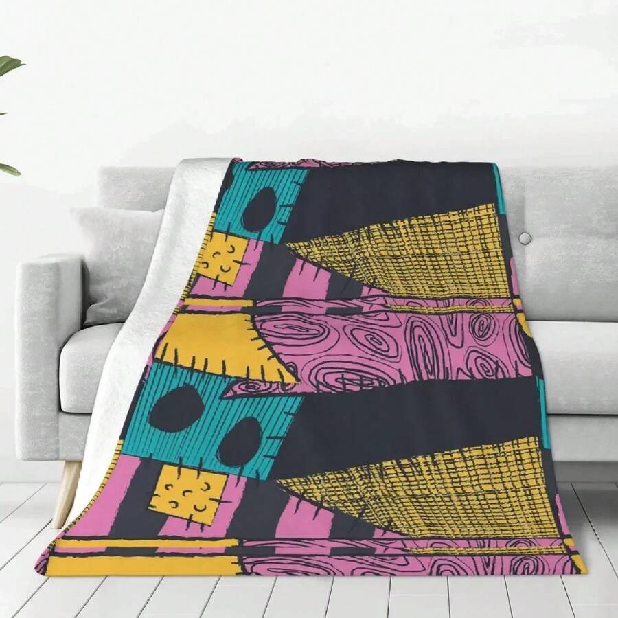 Super Warm Fleece Throw Blanket With Nightmare Before Christmas Sewn Pattern Perfect For Car Sofa Couch Or Bedroom Quilt - 白色 - 查看 1