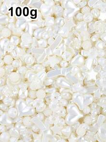 30/50/100g Assorted ABS Faux Pearl Beads, Heart Flower Star Bowknot White Pearl Beads For Jewelry Making, DIY Bracelets Necklaces Earrings Key Chains Crafts Accessories - Pearl - View 12