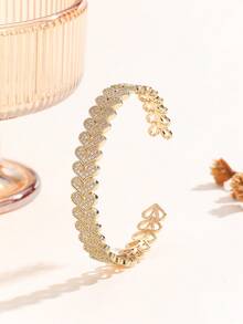 2pcs/Set Women's Luxury Cubic Zirconia Heart-Shaped Jewelry Set, Open Bangle Bracelet & Ring Accessories For Daily Wear - Multicolor - View 3