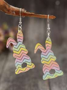 Nuevos y creativos pendientes de conejo con orejas en colores de caramelo, con diseño floral y de rayas coloridas para Pascua - Lindo conejito - Ver 4