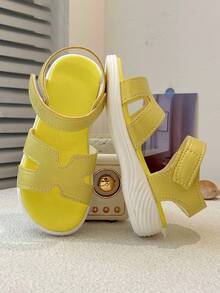 Metallic Yellow Kids' Sandals​ With Criss-Cross & Hook And Loop Strap - Yellow - View 7