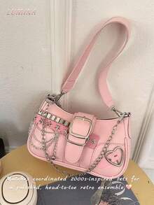 1pc Y2K Fashionable Versatile Star & Moon Design Unique Silver Millennium Shoulder Chain Crossbody Bag[US-Based Shipping]Women's Y2k Star Embroidery Shoulder Bag,Mini Chain Hobo Handbag Purses,Punk Bag,  Gothic Tote Purse,Handbag Goth ,Rock Fashion Girls Handbag,Cute Studded Punk Rivet Purse,Starry Sky Print Women Handbag,Perfect For Girls' Street Style And Party Outfits, Also A Great Gift On Thanksgiving Day, Christmas Day, New Year, Birthday, Valentine's Day, Mother's Day, Other Holidays Or Anniversary For Your Mother, Sister, Daughter, Colleagues, Friends,Mochilas, Bag Charm, Valentine's Day, Bolsos, Valentines, Carteras Para Mujer, Cherry Keychain, Laundry Basket, Beach Bag, Summer, Car Interior Accessories, Cruise, Airplane & Laundry Travel Essentials, Backpack, Purse Accessories, Tote, Shoulder Bag, Bolsas De Mujer, Bible Cover, Purse Keychain, Bag Charms For Purse, Gorras Para Hombre, Travel Accessories, Vintage Baguette Bags, Suitcase, Handbags, Fairy Costumes - 粉色 - 查看 10