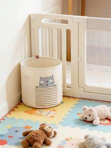 1个婴儿房帆布可折叠衣物收纳篮，带提手 - 奶牛图案收纳桶 - 可爱小巧，适合家庭儿童婴儿房整理收纳（图案方向随机） - 彩色 - 查看 4