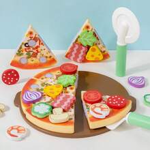 Kids Wooden Large Realistic Pizza DIY Pizza Cutting Play Set, Suitable As Birthday Gift Or Children's Day Gift For Boys And Girls - Multicolor - View 10