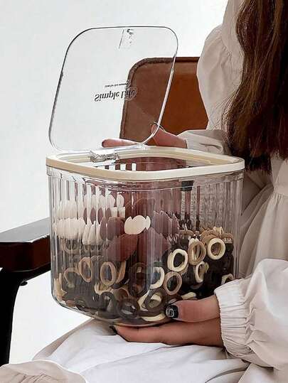 1pc Transparent Hair Accessory Storage Box, Suitable For Children's Hair Ties, Rubber Bands, Hair Clips, Headbands And Other Hair Accessories. Multifunctional Desktop Organizer Box, Can Also Be Used As Bathroom Countertop Skincare Product Storage And Vanity Makeup Organizer.