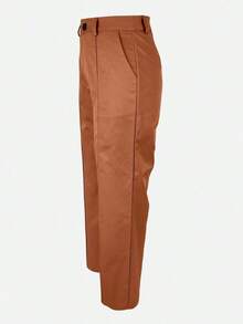 Solid Color Zipper Pocket Button Waistless Elegant Fashion Versatile Suit Pants, Suitable For Commuting - Brown - View 7