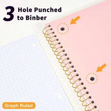 Graph Paper Notebook,1 Subject 80GSM Thick Grid Paper Notebook 8\ X 10-1/2\, Hardcover Spiral Notebooks For Schoolsss Work Women Men, Graphing Notebook Journal For Writing,3-Hole Punched Perforated Pink - 粉色 - 查看 7
