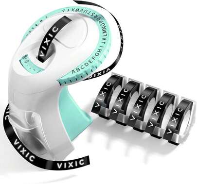 Vixic Embossing Label Maker Machine With Tapes, Vintage Retro Manual Punch Old School Embossed Labeler With 10 Rolls 3D (3\/8") Embosser Tapes For Home Kids DIY Crafting &Amp; Scrapbooking, Black