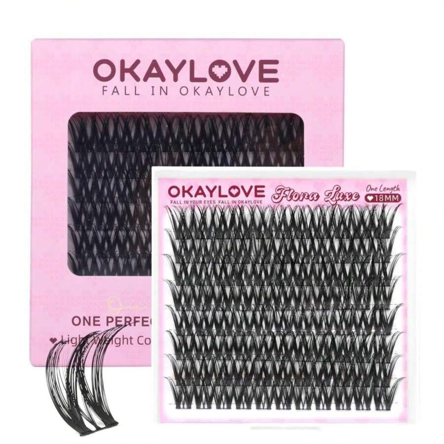 OKAYLOVE Natural Lash Clusters, Flora Luxe 18mm DIY Wispy Cluster Eyelash Extensions Kit, 88pcs CC Curl Clear Band Individual Lashes - ColorF - 查看 1