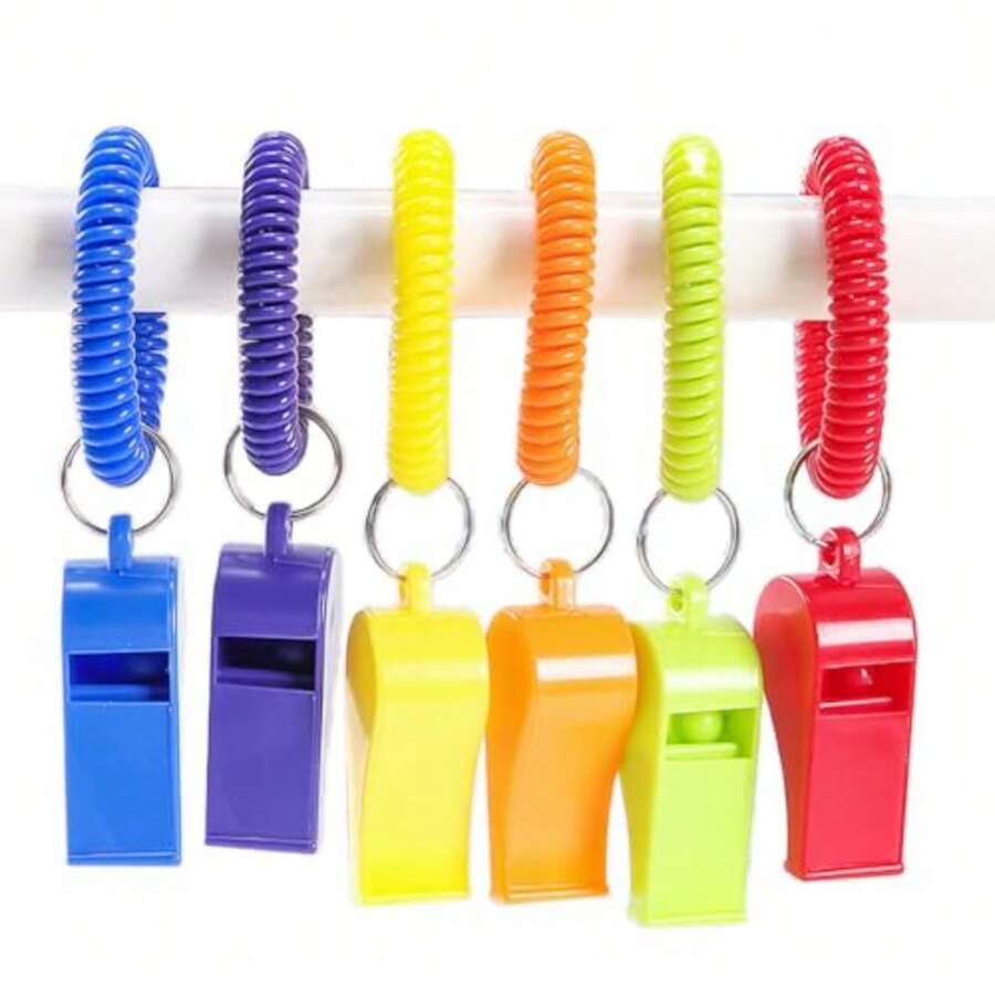 CYPN6 silbatos deportivos de plástico fuertes con bobina elástica llavero de muñeca ideal para entrenadores árbitros salvavidas y uso de emergencia en 6 colores vibrantesFashion - como en la foto - Ver 1