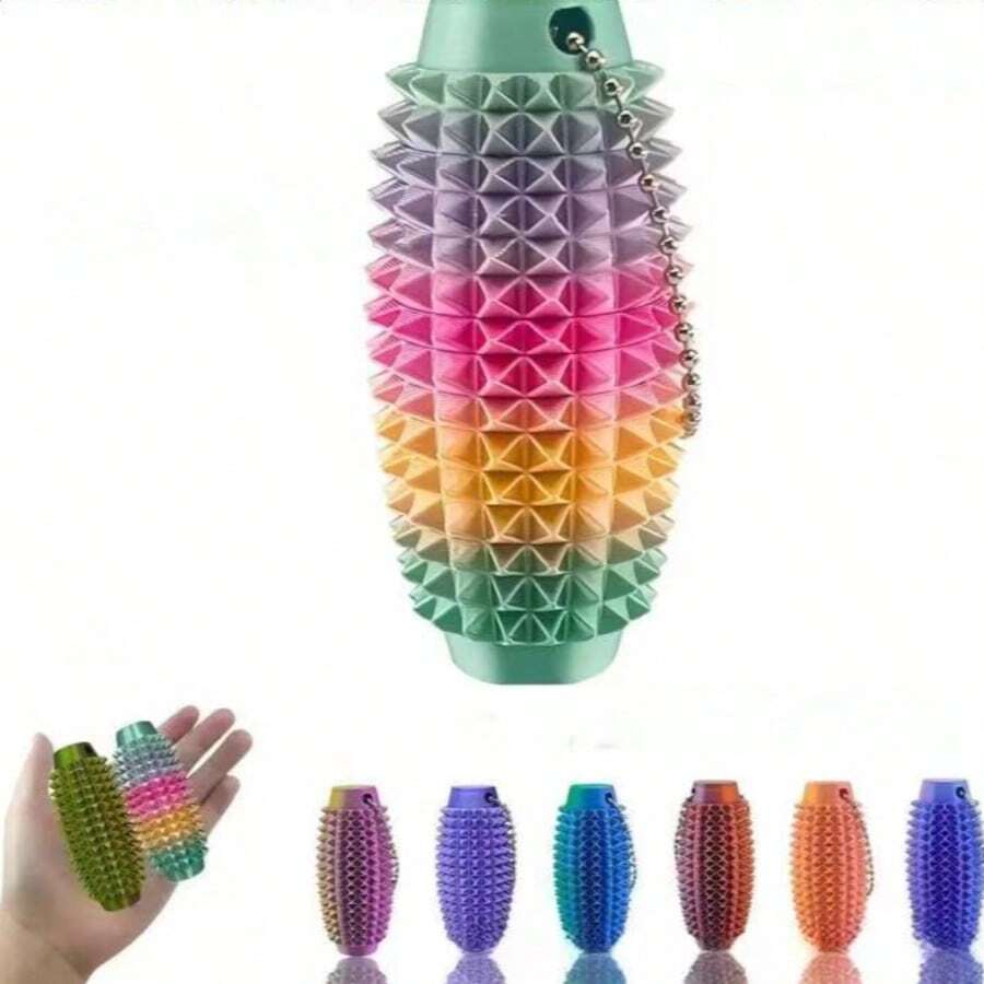 1个3D打印渐变色按摩滚轮钥匙扣，带纹理凸点和透气孔的感官按摩工具，模块化设计，有助于放松肌肉、缓解压力，是缓解压力、放松身心的完美礼物，也是送给朋友的独特礼物。