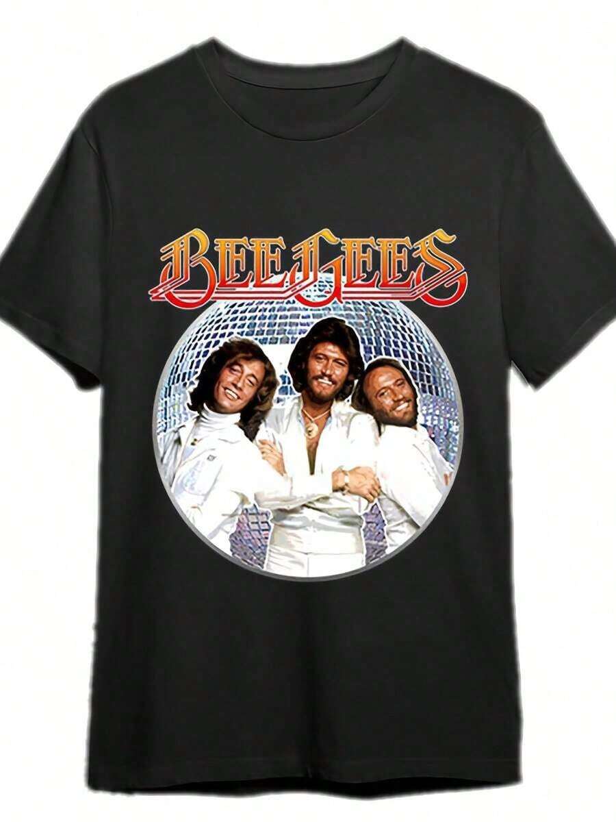 Retro Bee Gees Graphic T-Shirt For Men - Vintage 70s 80s Music T-Shirt With Bee Gees Lyrics And Member Names, Loose Fit Machine Washable For Theme Parties And Casual Outfit, Round Neck Short Sleeve For Summer With Retro Disco Design, Easy Care Garment For Men, Relaxed Fit, For All Season Wear, Iconic Bee Gees Print, Shirts, T-Shirts For Men, Christmas T-Shirt, T-Shirt For Men, Men's T-Shirt, Autumn, Shirts For Men, Men's T-Shirts, Funny T-Shirts For Men, Christmas Shirt - 黑色 - 查看 1