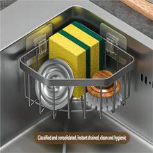 1pc Black/Gray Multifunctional Anti-Rust Sink Organizer Rack, Designed For Women. It Comes With Wall-Mounted Adhesive Soap Dish, Sponge Holder And Drain Plug, Can Be Installed On Kitchen Or Bathroom Countertop Without Drilling. Holds Dishwashing Brushes, Soaps And Other Items. - Multicolor - View 2