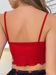 Pijama superior cómodo con estampado de corazones rosados para mujer - Rojo - Ver 2