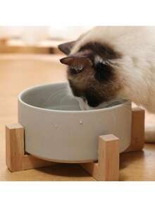 Ceramic Pet Bowl Cat Dog Wooden Rack Bowl Large Capacity Dog Cat Food Water Feeder Cats Small Dogs Pet Bowl - 850ml - View 3