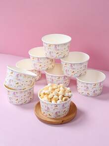 10pcs Rainbow Unicorn Party Disposable Paper Bowls, Suitable For Birthday Party Supplies, Rainbow Unicorn Party Paper Bowls Can Be Used As Popcorn Boxes, Ice Cream Cups And Other Food Containers, Unicorn Themed Birthday Disposable Tableware, Baby Shower Decorations, Pink Unicorn Party Decorations, Tabletop Decor, Kitchen Supplies, Party Gift Boxes, Unicorn Birthday Decorations - Rainbow Unicorn - View 6