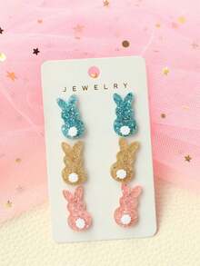 1-Piece Acrylic Easter Bunny Earring Set With Cute Rabbit Tail Ornaments, Sweet Holiday Jewelry Gift - 1 - View 3