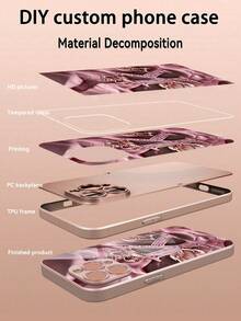 1 pieza Funda de teléfono de vidrio con monograma floral, textura de rosa dorada degradada, con piedras de rhinestone y diseño de texto y letras personalizables, compatible con iPhone, mejor regalo para amigos y familiares - Rosa - Ver 3