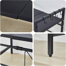 3-Tier Expandable Microwave Oven Rack Countertop For Kitchen, Microwave Shelf Stand Metal With 6 Hooks, Baker Rack, Adjustable Kitchen Shelf Organizer Black - 黑色 - 查看 11