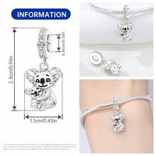 CYMYSS 1pc Adorable Animal Mother & Child Theme Copper Plated Silver Beaded Pendant, Inlaid With Artificial Zirconia, Delicate Details Decor, Parent-Child Style Bracelet Accessory, Suitable For Women, Mother's Day/Birthday/Anniversary Gift - Multicolor - View 9
