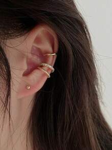 3-Piece Clip-On Earrings Set Non-Pierced Ear Jewelry For Women & Girls - Vàng - Xem 1