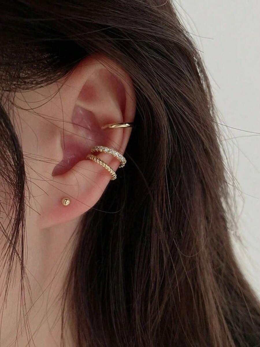 3-Piece Clip-On Earrings Set Non-Pierced Ear Jewelry For Women & Girls - Vàng - Xem 1