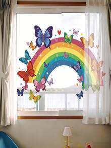 Kids Colorful Rainbow Butterfly Self-Adhesive Wall Stickers, Bedroom Home Decor, Heart Star Dreamlike Decorative Stickers - Baby Rainbow Wall Stickers - View 7
