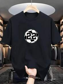 Men Sports Fitness Football Print T-Shirt Breathable Patterned Short Sleeve Top Regular Fit Casual Wear For Outdoor And Everyday Use All-Season Apparel Natural Inspired Design Soft Material Daily Style - Black - View 2