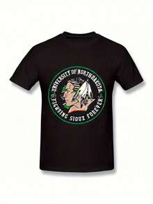 Men'S North Dakota Combat Sioux Pattern T-Shirt Black, Casual Short Sleeve T-Shirt With Sioux River State Design, Comfortable Cotton Fabric - màu đen - Xem 2