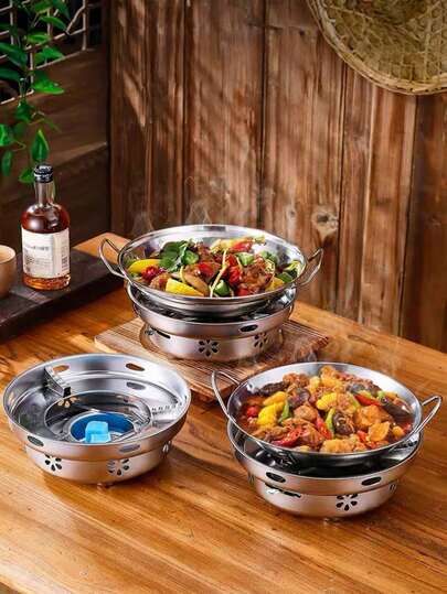 1 Bộ đế bếp đun bằng thép không gỉ, đế lẩu lửa trần bằng thép không gỉ chất lượng cao, có thể làm nóng bát đĩa, đĩa hâm nóng thức ăn chống gió, thích hợp cho gia đình, cửa hàng, nhà hàng, làm quà tặng, tiệc tùng.