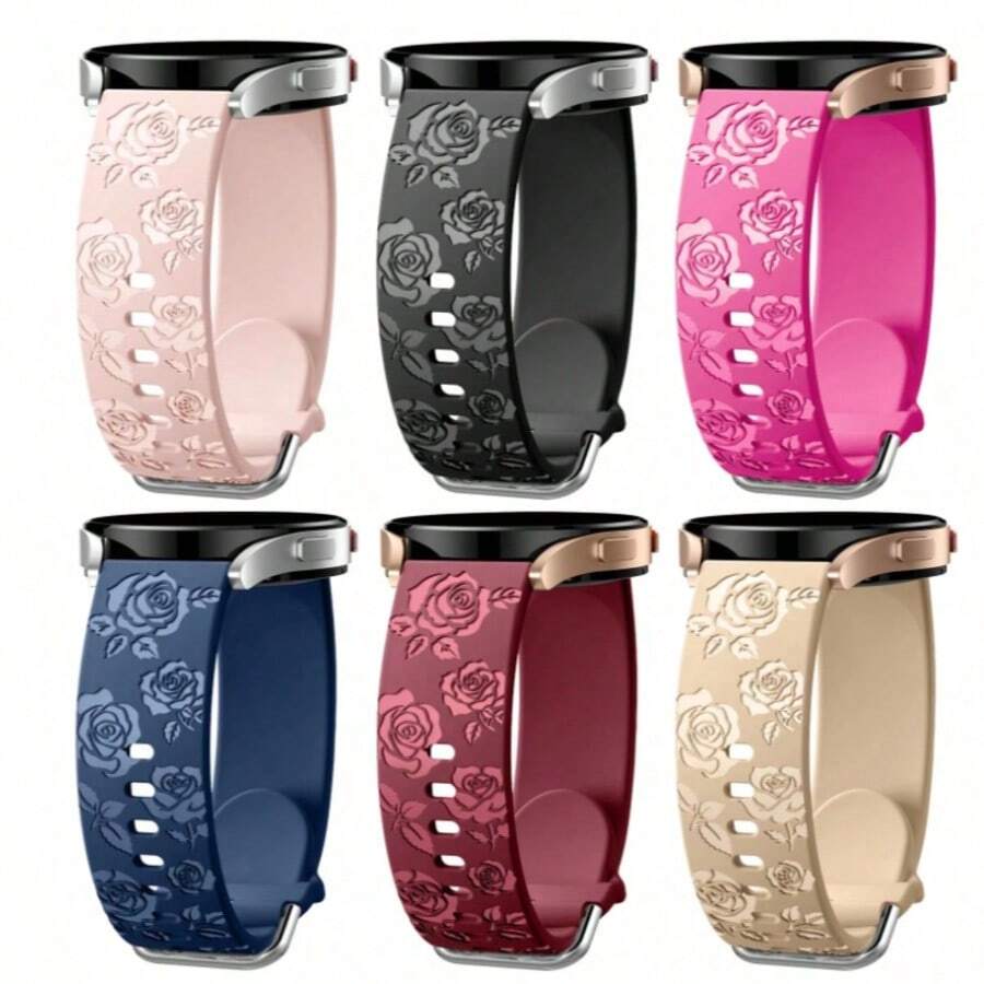 Glossy Floral Engraved Bands Compatible With Galaxy Watch 7 6 5 4 40mm 44mm/5 Pro/6 Classic 47mm/ Watch 4 Classic/Active 2, 20mm Soft Cute Silicone Sport Strap Compatible With Samsung Watch Bands Women - Watch 4/5/6/7-20mm - View 1