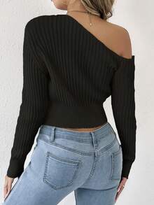 Women's Open Shoulder Sexy Casual Knit Sweater, Spring/Autumn/Winter Black - Black - View 2