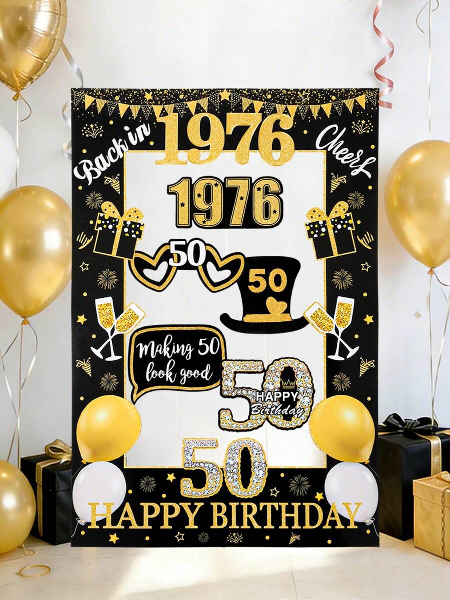 1set Black Gold 50th Birthday PhotoBooth Props,Happy Birthday Paper Photo Frame,Party Photo Booth Props,Black Gold Fifty Birthday Party Decoration,Fun Party Accessories, Birthday Celebrations In 2008,50 Year Old Birthday Party Supplies,Birthday Gift Party Favor - 50th Birthday - View 1