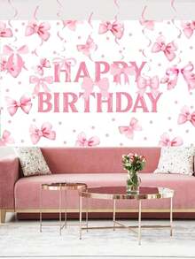 7pcs Pink Bow Party Hanging Swirls Decorations, Bowknot Birthday Party Foil Ceiling Decor For Women Bowknot Bachelorette Wedding Party Decorations,Black Bow Photo Props - 粉色 - 查看 3