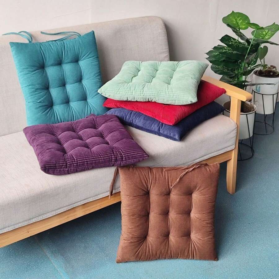 1pc Soft Striped Chair Cushion, With Ties, Square Thickened Heightening Pad, Suitable For Dining Room, Living Room, Office Chair, Seat Cushion, Cushion, Chair Pillow, Gaming Chair - Multicolor - View 1