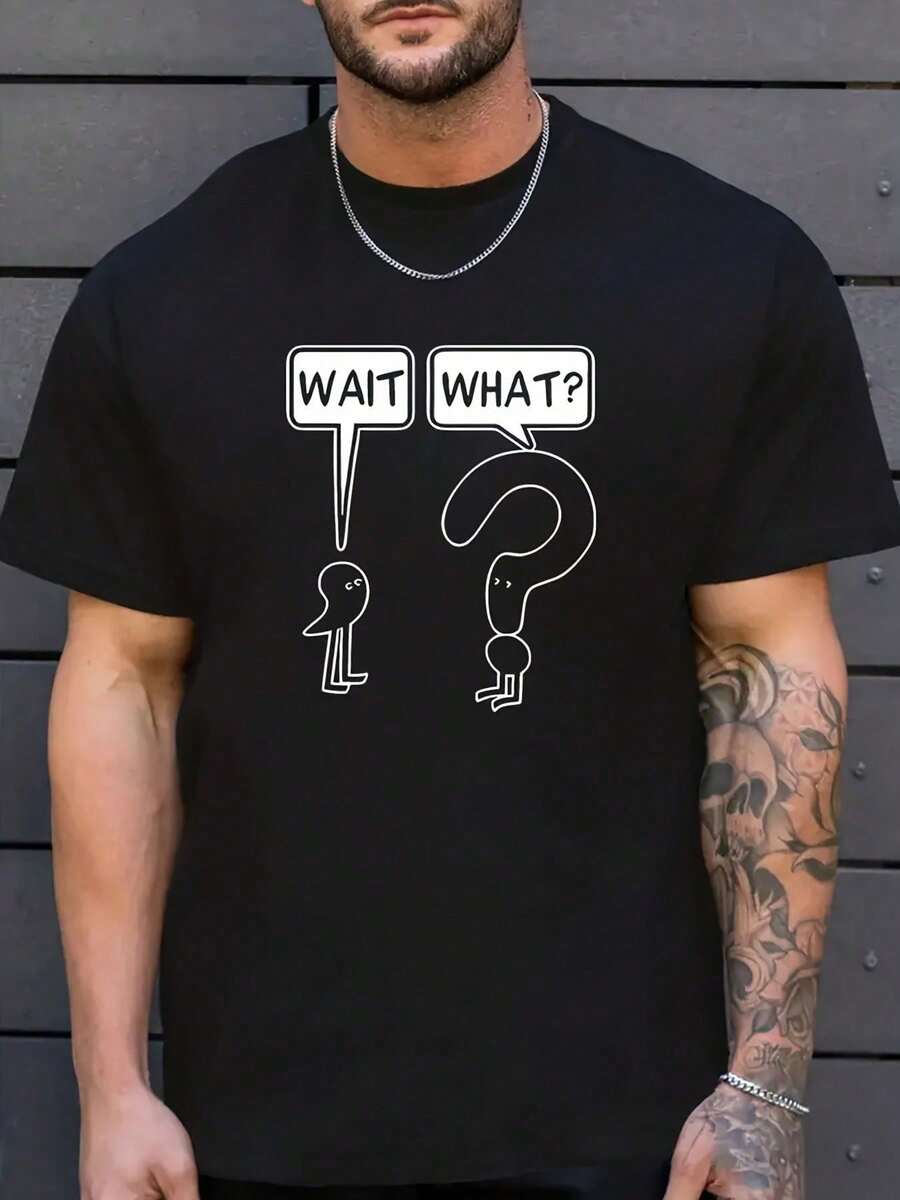 Printed T-Shirts With Interesting Patterns, Modern Men's Short-Sleeved Cotton T-Shirts, Creative Round Neck T-Shirts, Fashionable And Versatile Summer And Four-Season Clothing, 220g 100% Cotton Family T-Shirt - 黑色 - 查看 1
