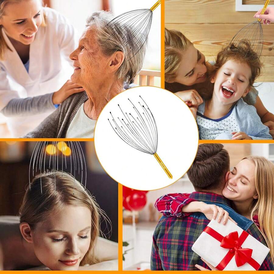 1 chiếc dụng cụ mát-xa đầu hai lớp bằng dây kim loại đàn hồi, kích thước 25,5*10cm. Được thiết kế để giảm căng thẳng và thư giãn, sản phẩm có các điểm tiếp xúc được phân bố đều, ôm sát da đầu 360°, giúp giảm mệt mỏi và mang lại cảm giác mát-xa đầu dễ chịu. Dụng cụ thư giãn tiện dụng này phù hợp để giảm căng thẳng tại văn phòng và sử dụng mát-xa tại nhà.